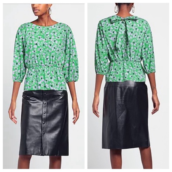 Solotre Tops - Solotre Green Floral Tie Back Top Made in Italy 100% cotton